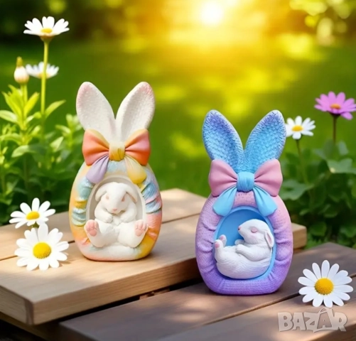 Силиконов молд заек с яйце с панделка два вида 
