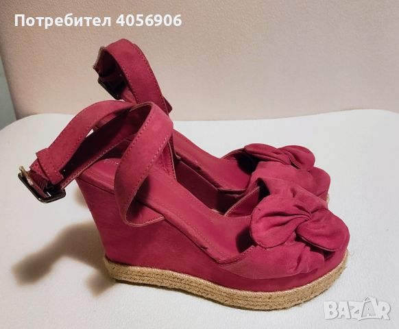Обувки на платформа, розови с цвете, снимка 1 - Дамски обувки на ток - 46422040