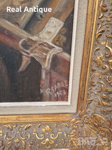 Превъзходна антикварна колекционерска белгийска картина масло върху платно , снимка 4 - Антикварни и старинни предмети - 45405376