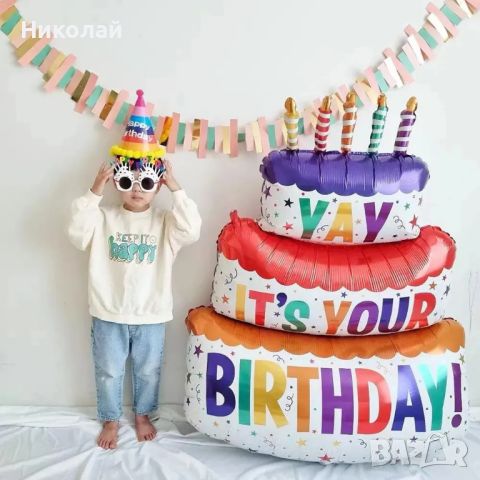 Голям фолиев балон Торта за декорация и украса за детски рожден ден happy birthday детско парти, снимка 3 - Декорация за дома - 46730372