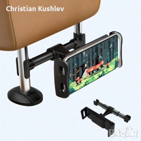 Регулируема стойка за телефон и таблет за седалка на автомобил – 360° въртене, снимка 4 - Друга електроника - 53211214
