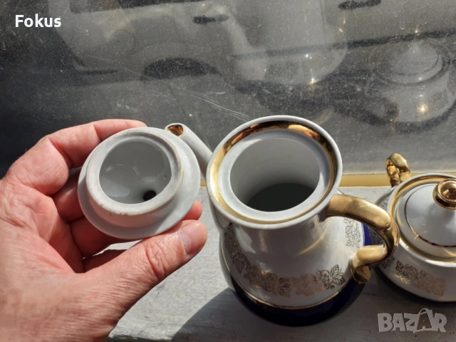 Руски порцелан троен сет позлата и кобалт маркировка, снимка 3 - Антикварни и старинни предмети - 53333595