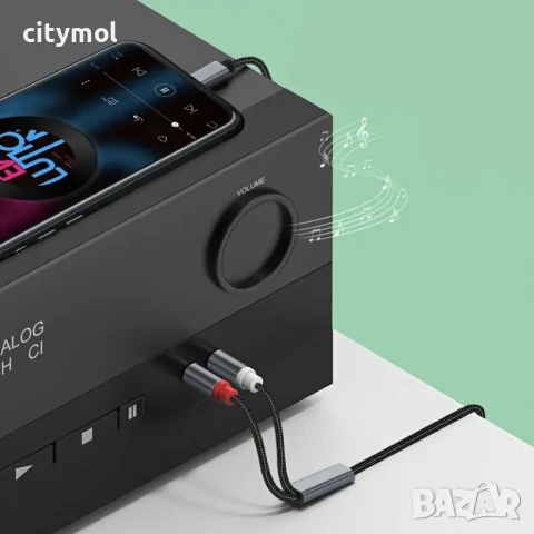 Аудио кабел USB-C мъжки към 2 RCA мъжки кабел, позлатени контакти, алуминиеви глави, 1 метър, снимка 7 - Други - 50980700