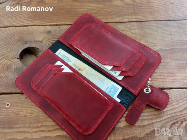 Ръчно изработен дамски кожен портфейл 