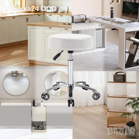 Въртящ се стол на колела Antlu регулируема височина бял, снимка 6 - Столове - 53826500
