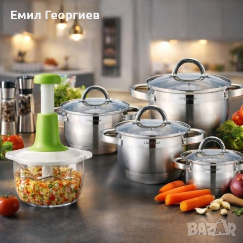 Комплект 4 тенджери от неръждаема стомана с индукционно дъно Cheffinger + ПОДАРЪК, снимка 2 - Съдове за готвене - 53226836