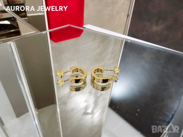 CARTIER Love Gold Hoop 2 Diamonds Дамски Обеци, снимка 8 - Обеци - 53029519