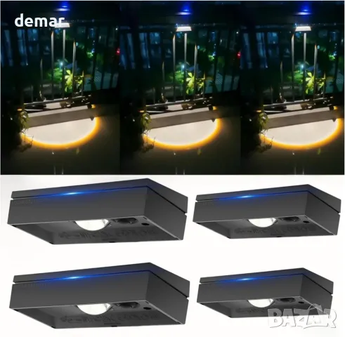 litren Соларни осветителни тела за огради, 4 броя, 3 цветови режима, IP65, снимка 2 - Соларни лампи - 50412621