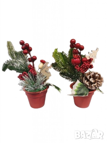Изкуствена коледна декорация в саксия , снимка 2 - Други стоки за дома - 52086596
