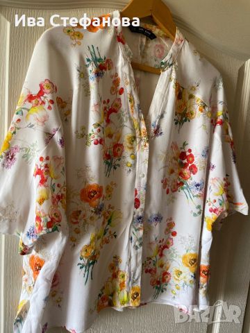 Разкошна нова one size овърсайз  Мароко елегантна риза zara Zara Зара цветя 100 % вискоза , снимка 4 - Ризи - 45683149