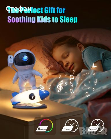 Намаление! LED проектор, лампа и говорител 3в1, нощна лампа за деца, астронавт и ракета, снимка 4 - Детски нощни лампи - 45205390