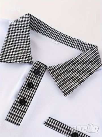 Мъжка ежедневна карирана риза с ревер,4 копчета,винтидж стил и къс ръкав, снимка 4 - Тениски - 46256078