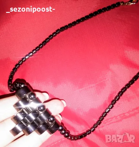 💜Дамски стилен комплект пръстен и колие в черно от сребро и хематит💜, снимка 2 - Бижутерийни комплекти - 50036401