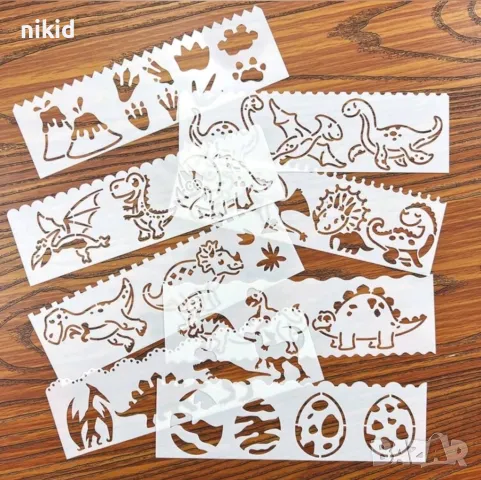 8 бр Динозавър Динозаври декорации правоъгълни шаблон стенсил за торта украса Scrapbooking, снимка 2 - Други - 50307359