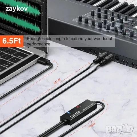 LEKATO MIDI кабел, MIDI към USB C, MIDI интерфейс тип C, клавиатура/синтезатор, снимка 4 - Друга електроника - 47109596