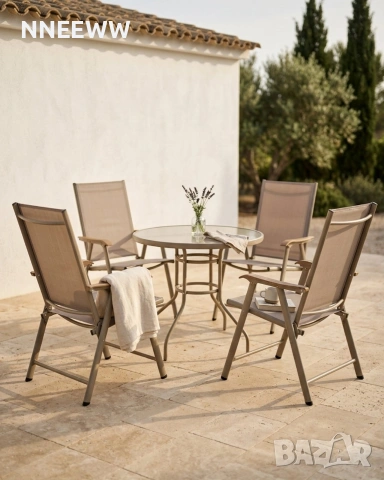Градински комплект  Маса и 4 стола сгъваеми Бежов, снимка 3 - Градински мебели, декорация  - 54049962