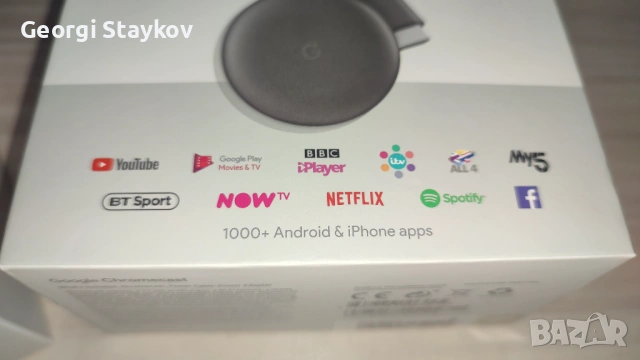 Google Chromecast 3та генерация - оригинален , снимка 4 - Приемници и антени - 53382282