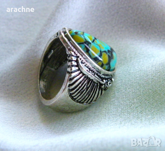 Американски сребърен пръстен с тюркоаз от Аризона, снимка 2 - Пръстени - 45009947