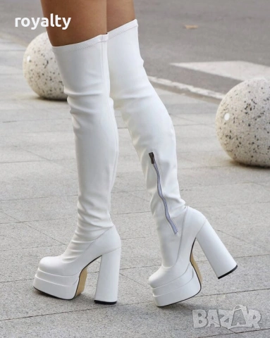Чизми на ток - бяла кожа, снимка 4 - Дамски ботуши - 54157276