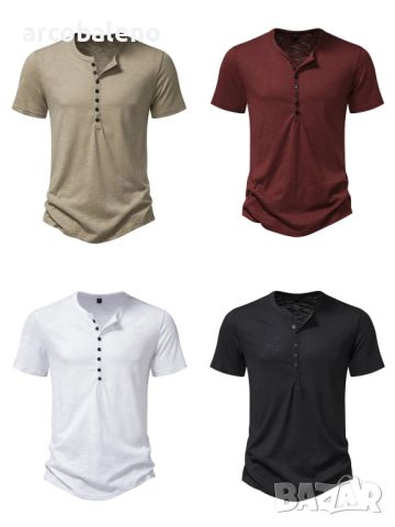 Мъжка ежедневна модна тениска с къс ръкав Henley, 4цвята , снимка 1 - Тениски - 45483211