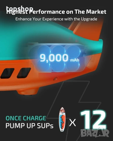 Акумулаторна помпа за SUP падълборд Seawolf – 9000mAh, 2 пъти по-бърза  , снимка 2 - Други - 53342095