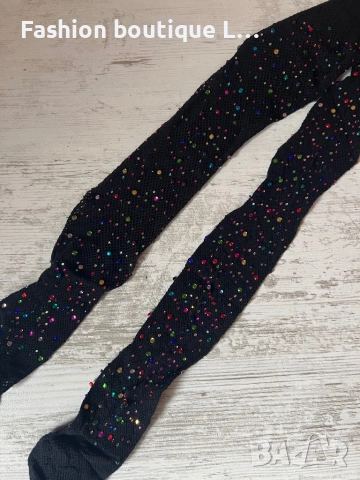 Нов черен мрежест чорапогащник с блестящи цветни камъчета 🖤, снимка 6 - Бельо - 52693346