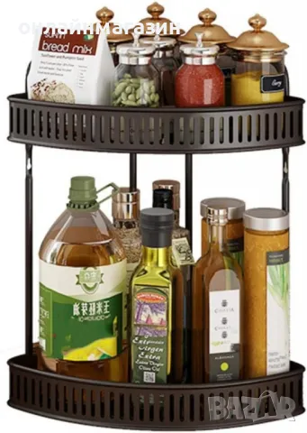 Ъглова стойка за подправки 2 нива – Органайзер за кухня, баня и спалня, без монтаж, снимка 1