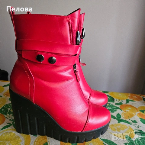 червени боти на платформа, снимка 3 - Дамски боти - 53927330