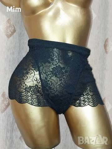 L Черна дантелена бикина с висока талия 