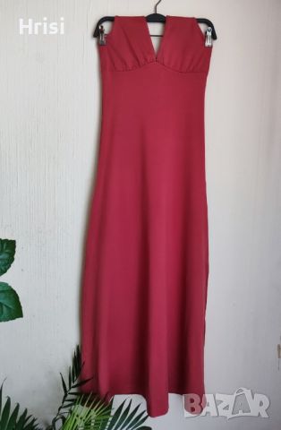 Дълга рокля в керемидено червено , снимка 2 - Рокли - 46249187