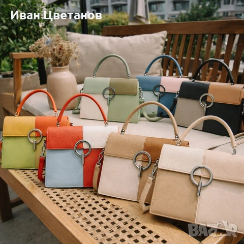 Многоцветна дамска чанта с метална тока и дълга дръжка, снимка 2 - Чанти - 53514958