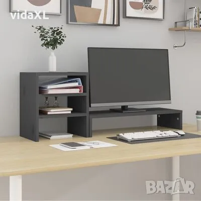 vidaXL Поставка за монитор, сива, 81x20x30 см, бор масив(SKU:813996), снимка 2 - Други - 48623591