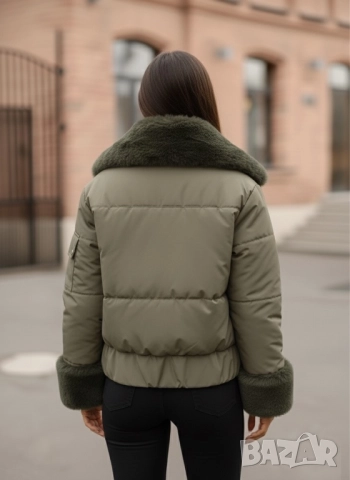 Уникално зелено зимно яке с пух , снимка 2 - Якета - 47941700