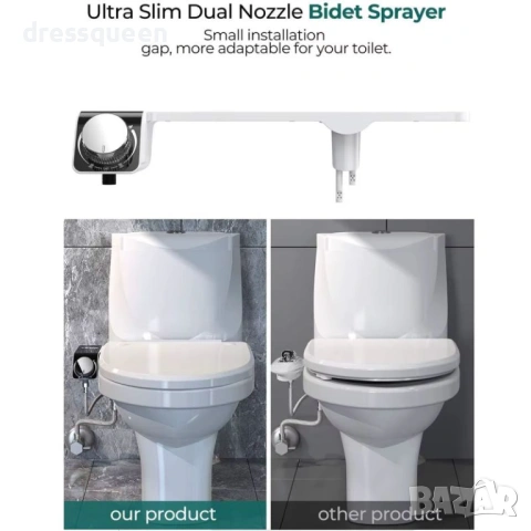 4674 Ултратънко Биде за Тоалетна чиния: Двойна Струя и Елегантен Въртящ се Метален Ключ, снимка 4 - Други стоки за дома - 53823842