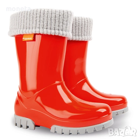 37лв/42лв „DEMAR“: Нови детски Гумени ботуши с Топло чорапче. Размери 20-35. ЧЕРВЕН