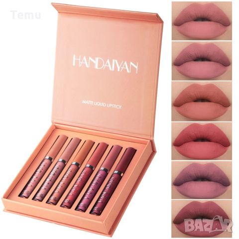Комплект от 6 броя дълготрайни течни матови червила за устни Handaiyan -Вариант А: цветове в розово-, снимка 1 - Козметика за лице - 45696363