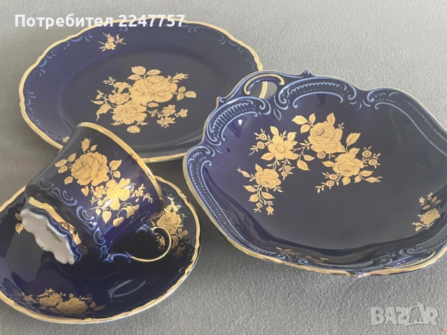 Уникален сет порцелан Echt kobalt с 24K, снимка 6 - Антикварни и старинни предмети - 51338463