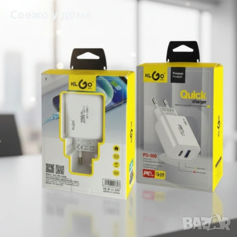 Адаптер за телефон за бързо зареждане KLGO PD-300, USB-A/USB-C0W, снимка 5 - Селфи стикове, аксесоари - 54200445