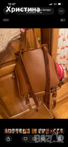 Дамска раница естествен велур , снимка 3 - Раници - 52318074