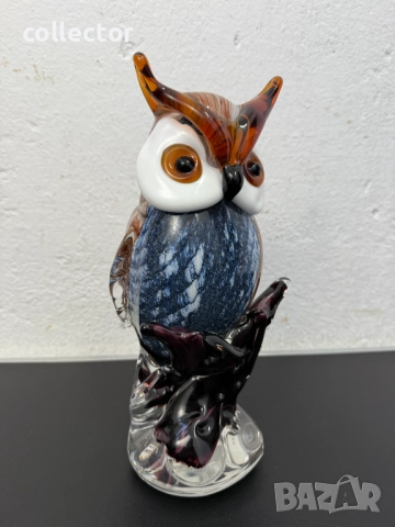 Стъклена фигурка на бухал в стил Мурано. №7645, снимка 2 - Колекции - 52561765