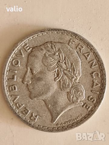 5 франка алуминиеви 1949г., снимка 1 - Нумизматика и бонистика - 46384015