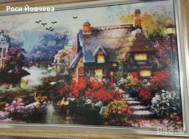 Ръчно бродирана гоблен в рамка, снимка 5 - Гоблени - 52020652