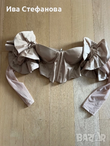 Нов разкошен топ корсет бюстие телесен цвят бежов волани къдри сатен сатенен Oh Polly волни къдри , снимка 6 - Корсети, бюстиета, топове - 35505777