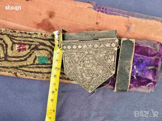 Стар Османски колан със сребърни(сачанени) елементи по него.дължина 106см на 7 см , снимка 2 - Колекции - 52442116