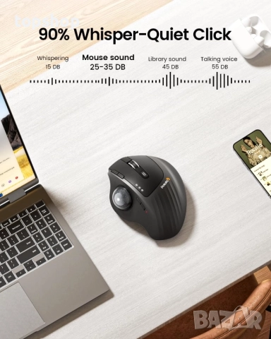 Нова ProtoArc Безжична мишка с тракбол, EM01 NL Ергономична Bluetooth мишка с ролбол, презареждаща.., снимка 4 - Клавиатури и мишки - 51598250