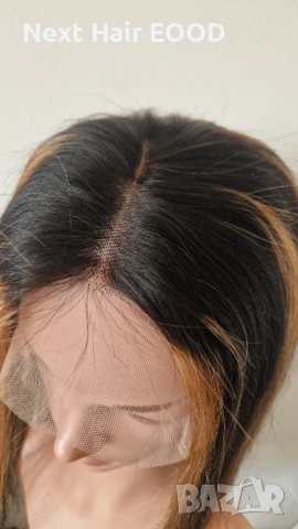 Черна естествена права перука 80 см с руси кичури - Lace Front 13x6, снимка 5 - Аксесоари за коса - 53294628