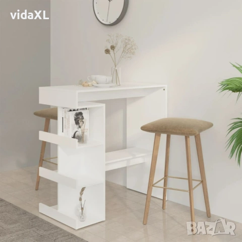 vidaXL Бар маса с рафтове, бяла, 100x50x101,5 см(SKU:809449), снимка 2 - Маси - 53785697