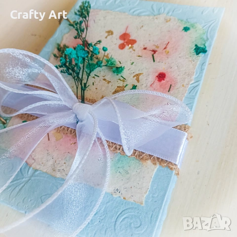 Ръчно изработен албум от рециклирана хартия в синьо – за 20 снимки (10x15 см), снимка 6 - Декорация за дома - 53823439