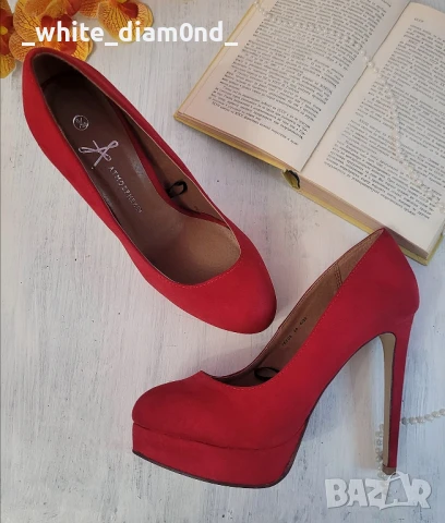Стилни червени дамски обувки на ток номер 39