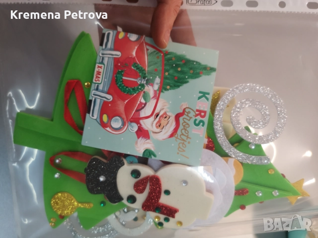 Направи си сам - коледна елха и снежен човек на поставка, картичка и три играчки за закачане на елха, снимка 11 - Декорация за дома - 52646172